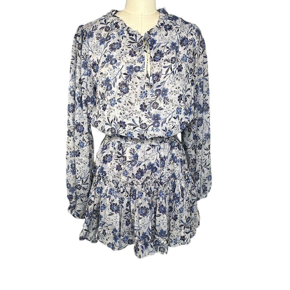 Misa Los Angeles Lorena Long Sleeve Blue Floral Mini Dress | Size S - Picture 5 of 11